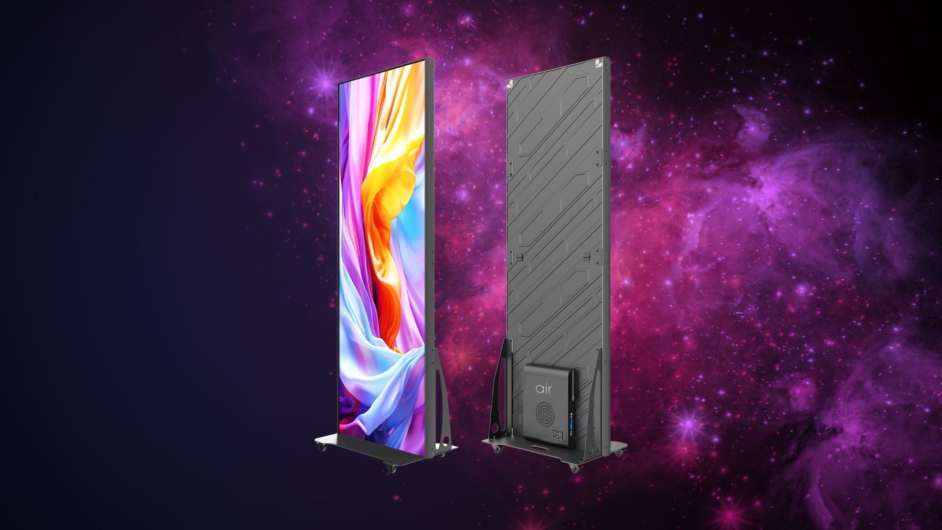 Altitude Air series LED panels on a purple galaxy background