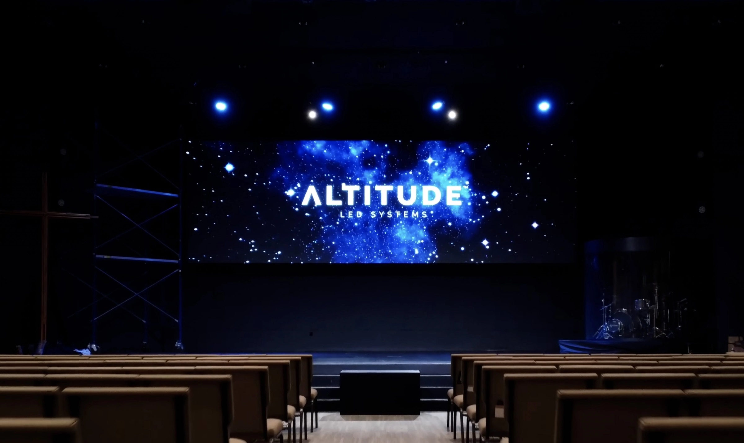 Citizens Church stage in Plano, TX with the ultra-wide Altitude LED wall during service